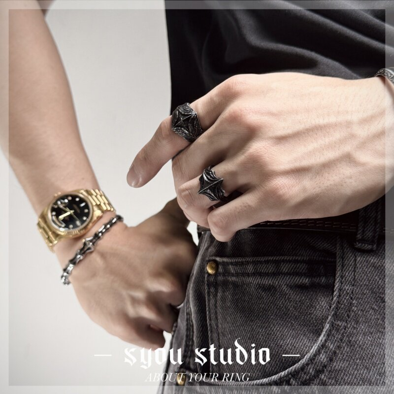 Syou Vintage cross titanium steel ring