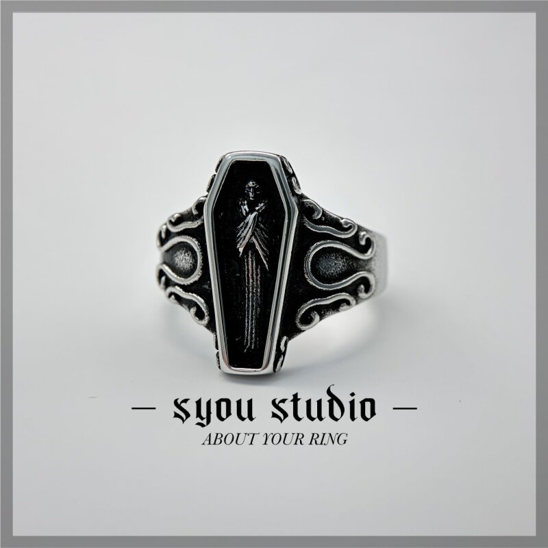 Syou Dark skeleton coffin rock retro tail ring