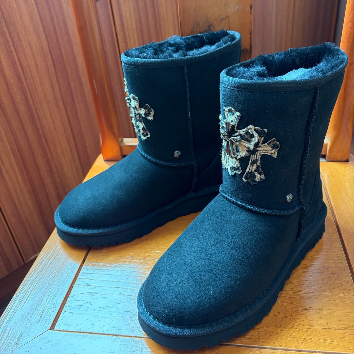 Black Chrome Heart Mid-calf Uggs