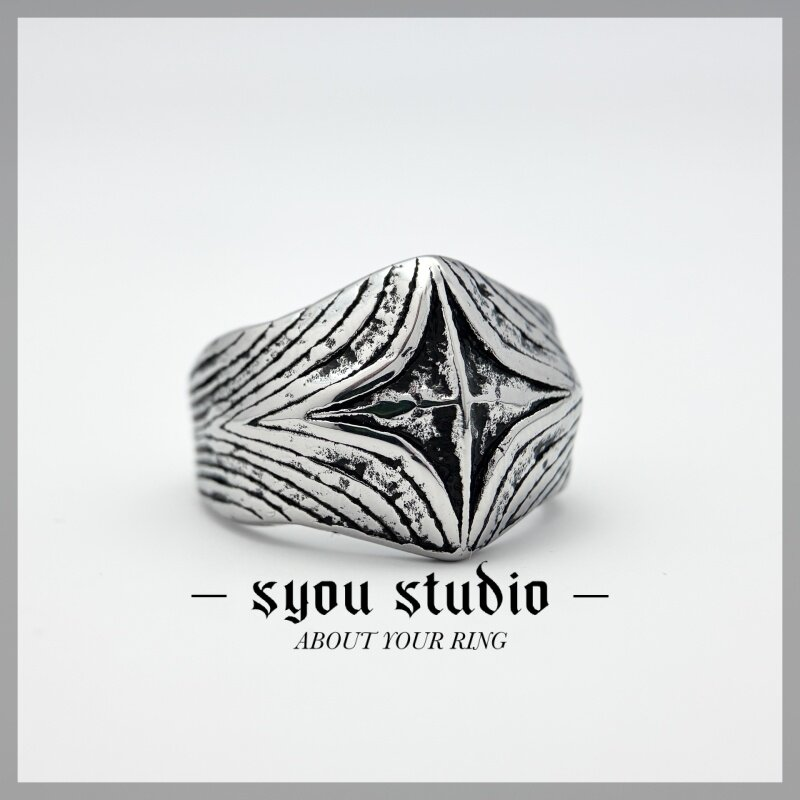 Syou Vintage cross titanium steel ring