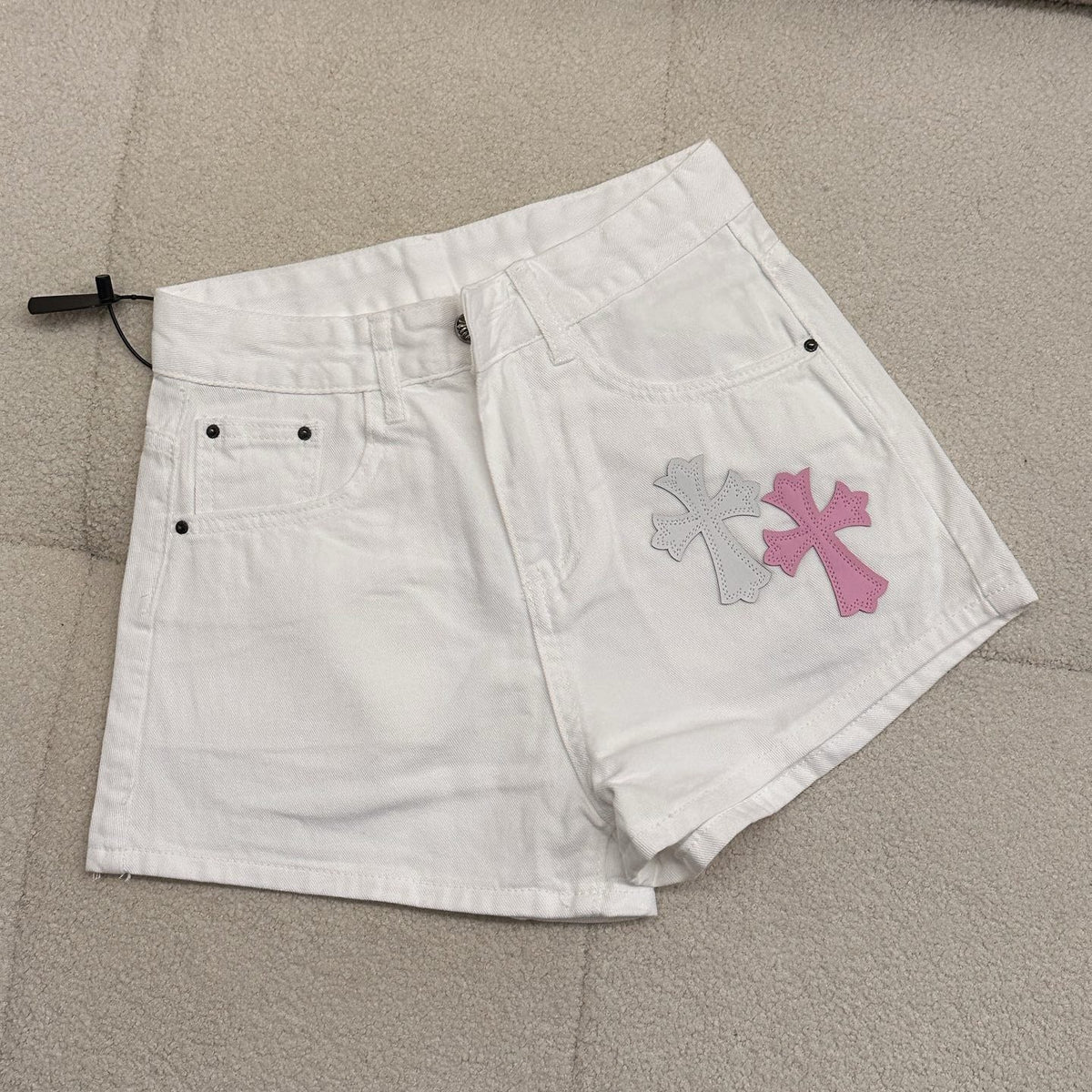 Chrome Hearts Colorful cross leather label denim shorts for women