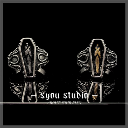 Syou Dark skeleton coffin rock retro tail ring