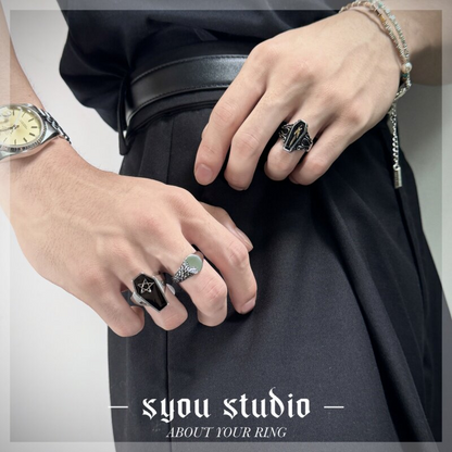Syou Dark skeleton coffin rock retro tail ring