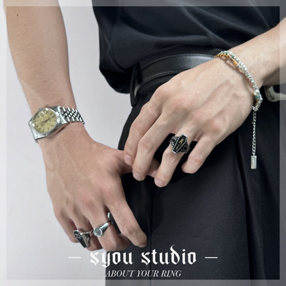 Syou Dark skeleton coffin rock retro tail ring