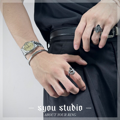 Syou Dark skeleton coffin rock retro tail ring