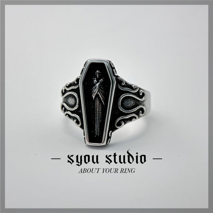 Syou Dark skeleton coffin rock retro tail ring