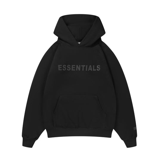 ESSENTIALS HOODIE - BLACK OVERSIZED LONG-SLEEVE PULLOVER UNISEX