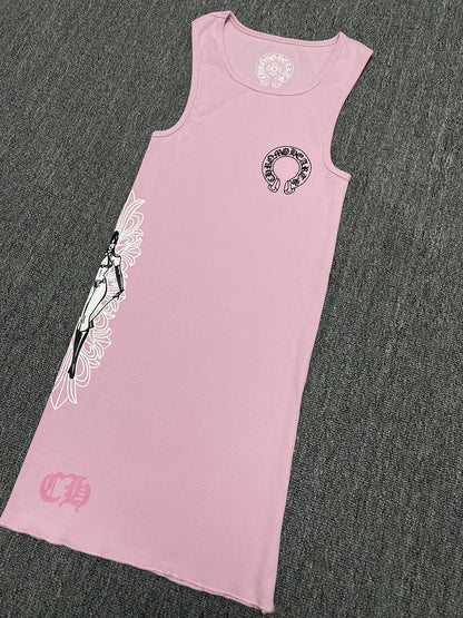 Chrome Hearts Pink Deadly Doll Rib Tank Top T-shirt