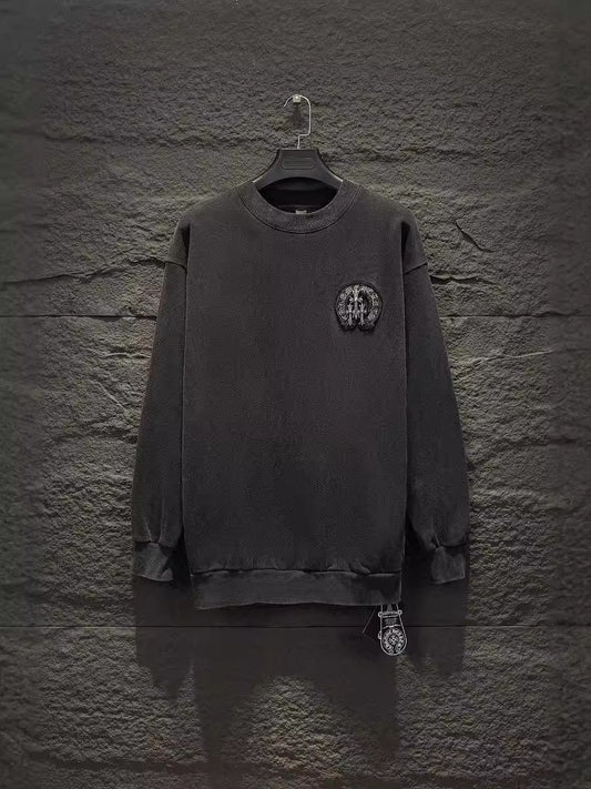 Chrome Hearts Style Washed Distressed Hoodie