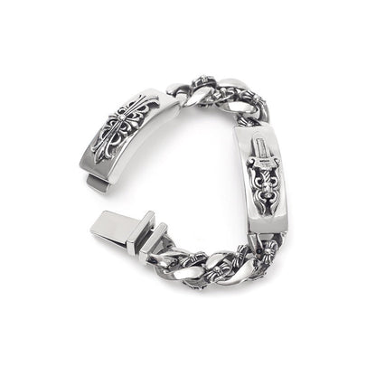 Chrome Hearts Dagger Cross Double Id Fancy Link Bracelet 8