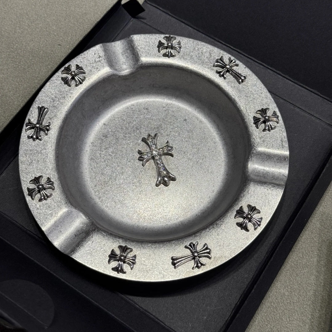 Chrome Hearts Style Stainless Steel Cross Cigar Tray Ashtray Storage Tray