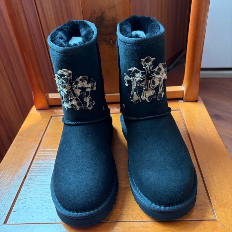 Black Chrome Heart Mid-calf Uggs