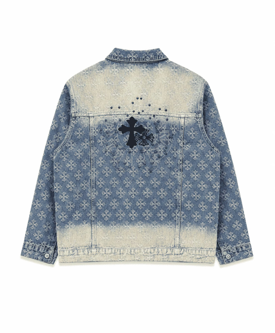[Top Version]Chrome Hearts Style Cross Monogram Washed Denim Jacket