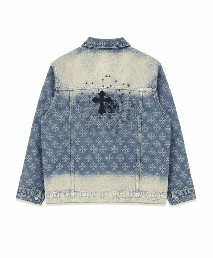 [Top Version]Chrome Hearts Style Cross Monogram Washed Denim Jacket