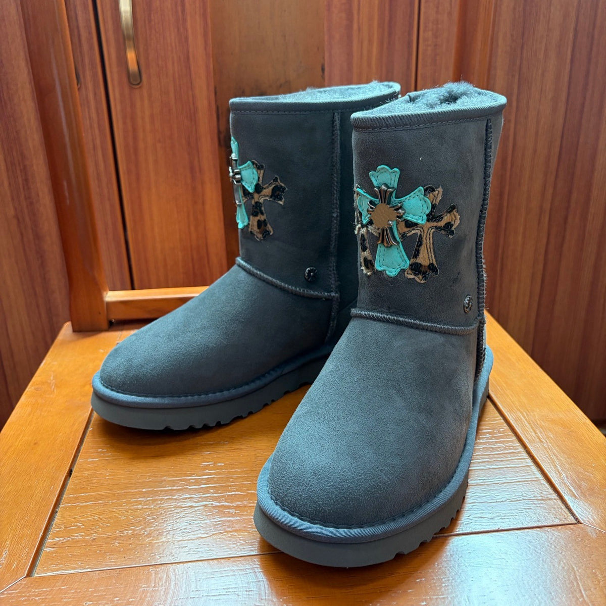 Black Chrome Heart Mid-calf Uggs