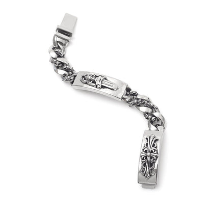 Chrome Hearts Dagger Cross Double Id Fancy Link Bracelet 8