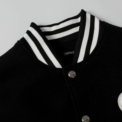 Chrome Hearts Varsity Jacket - Black White Gothic Baseball Coat 2206