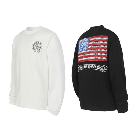 Chrome Hearts Logo Flag Long Sleeve Tee - Black White Gothic Street Sweatshirt K2126