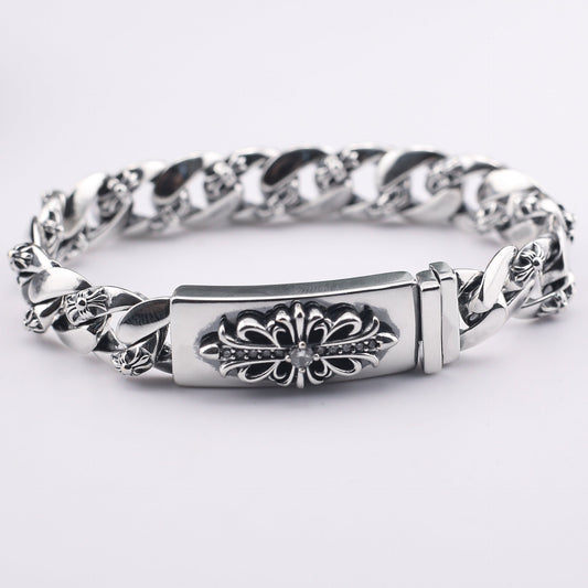 chrome hearts Floral Cross Diamond ID Bracelet Fancy Link