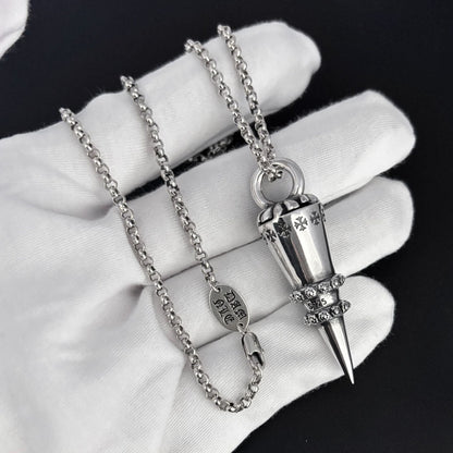 Chrome Hearts distressed cross rivet bullet pendant necklace