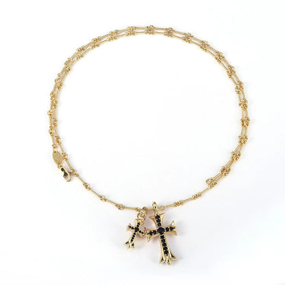 Chrome Hearts double cross diamond Bamboo Necklace