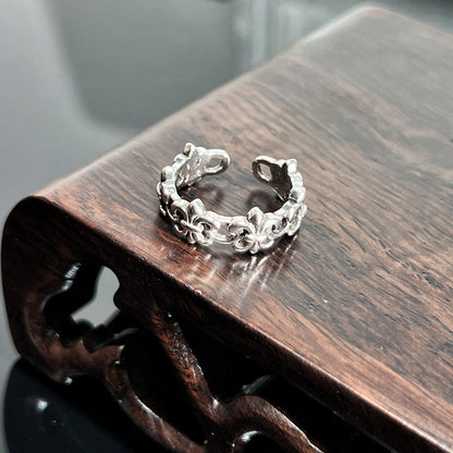 Chrome Hearts distressed iris cross open adjustable ring