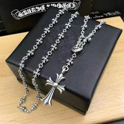 chrome hearts 22k gold silver cross flower necklace
