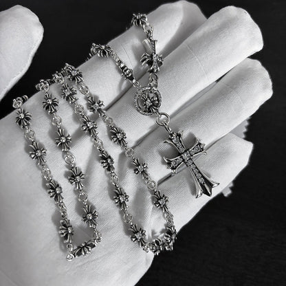 Chrome Hearts large and small cross inlaid with white diamond necklace