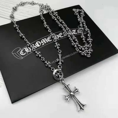 chrome hearts 22k gold silver cross flower necklace