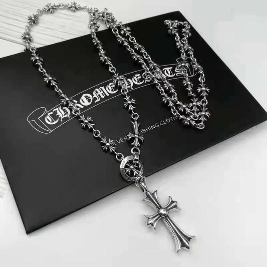 chrome hearts 22k gold silver cross flower necklace