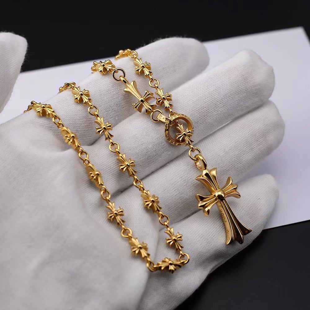 chrome hearts 22k gold silver cross flower necklace