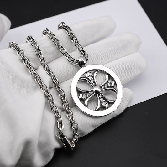 Chrome Hearts hoop cross flower diamond-studded pendant