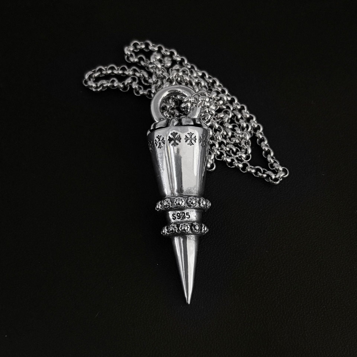 Chrome Hearts distressed cross rivet bullet pendant necklace