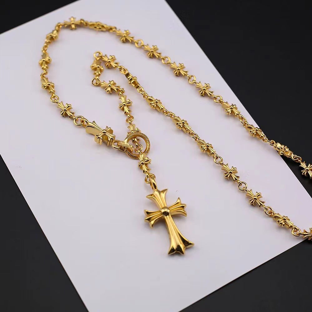 chrome hearts 22k gold silver cross flower necklace