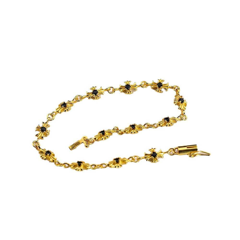 Chrome Hearts cross diamond 24k gold plated bracelet