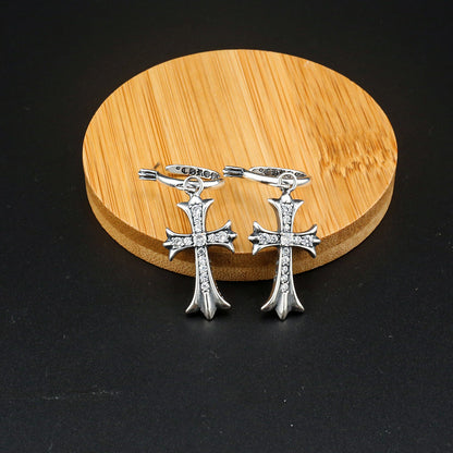 Chrome Hearts diamond cross punk earrings