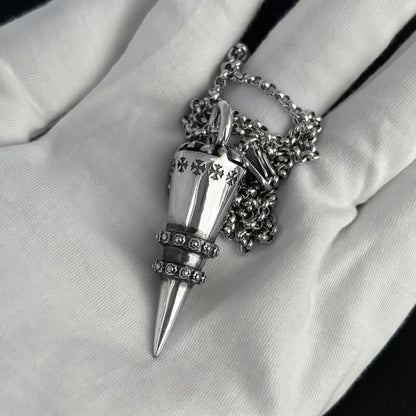 Chrome Hearts distressed cross rivet bullet pendant necklace
