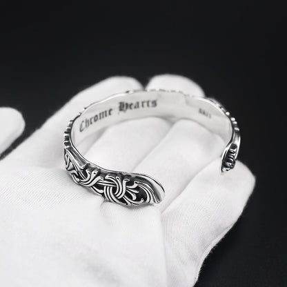 Chrome Hearts S925 Sterling Sliver Floral Cuff bracelet with intricate carvings