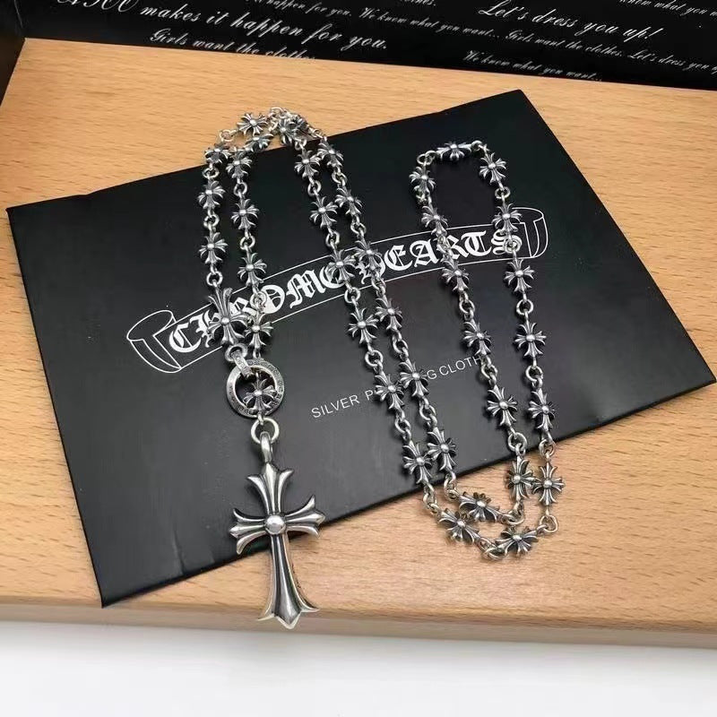 chrome hearts 22k gold silver cross flower necklace