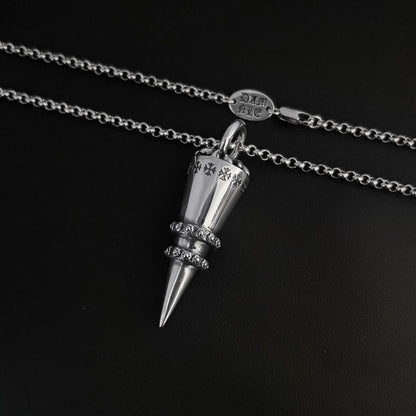 Chrome Hearts distressed cross rivet bullet pendant necklace