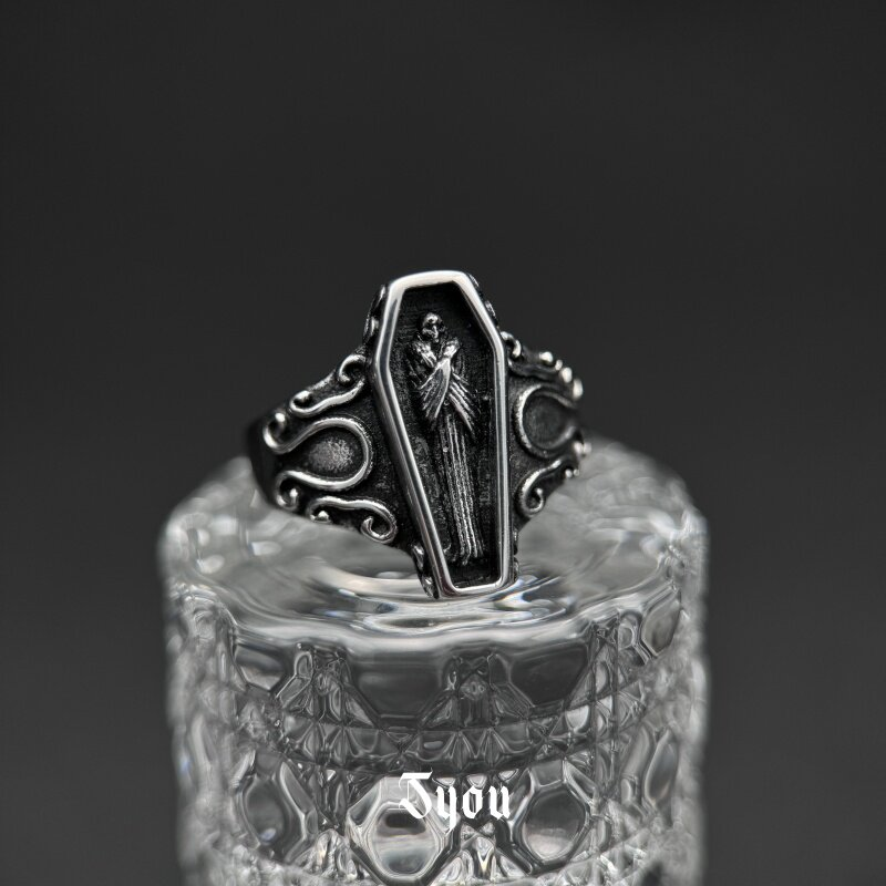 Syou Dark skeleton coffin rock retro tail ring