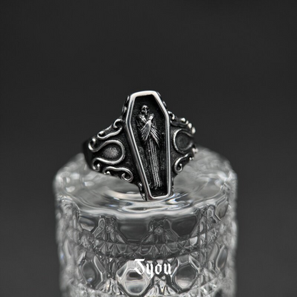 Syou Dark skeleton coffin rock retro tail ring
