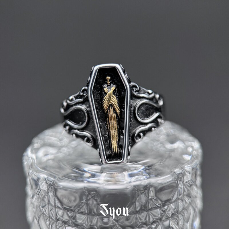 Syou Dark skeleton coffin rock retro tail ring