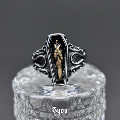 Syou Dark skeleton coffin rock retro tail ring