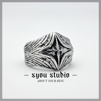 Syou Vintage cross titanium steel ring