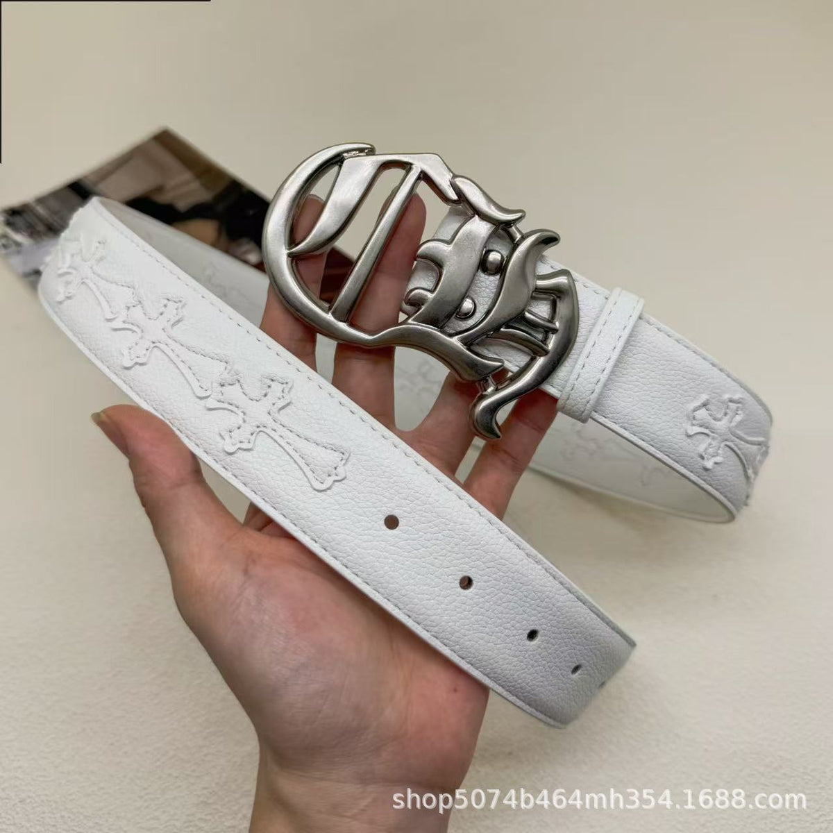 Chrome Hearts White Vintage Cross Belt