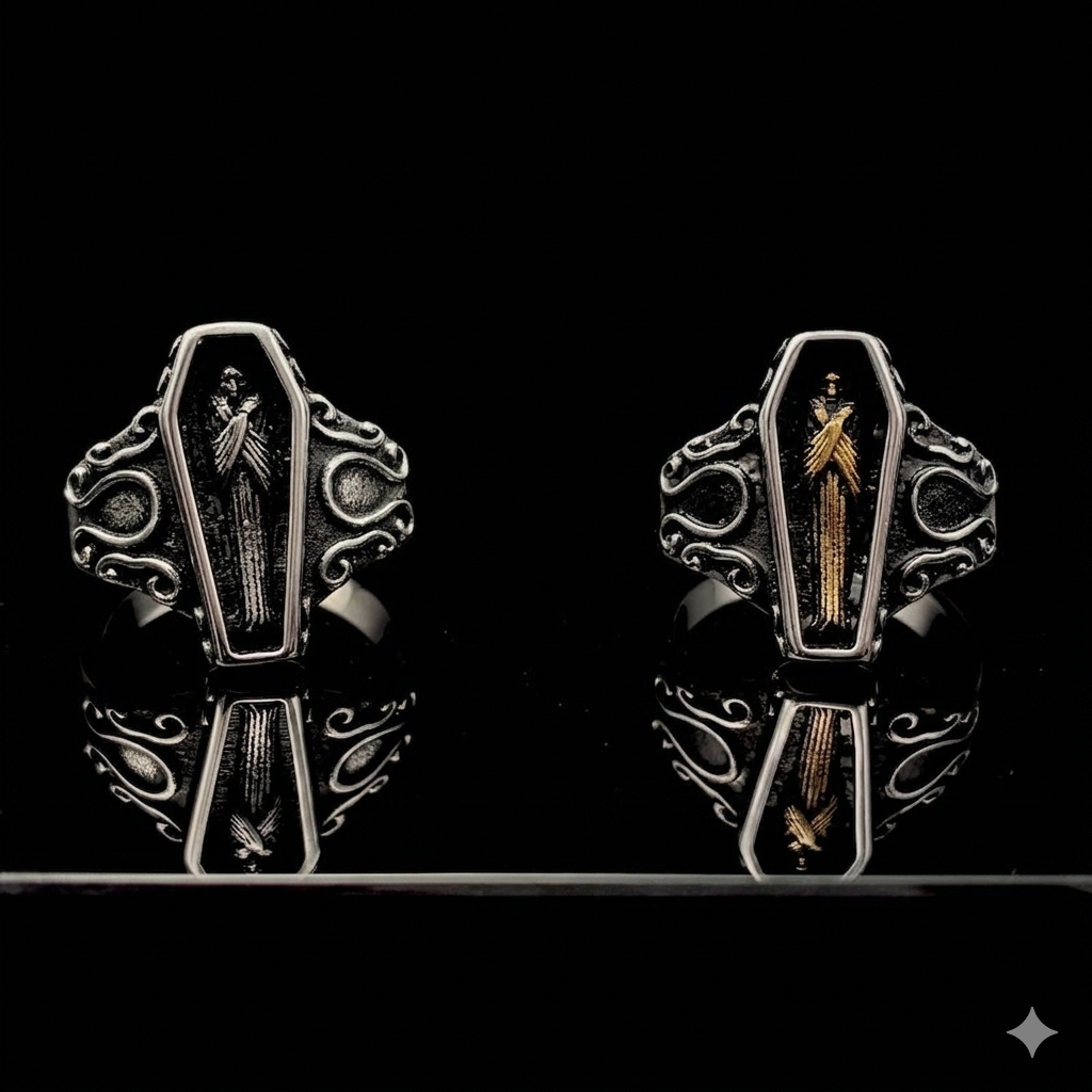 Syou Dark skeleton coffin rock retro tail ring