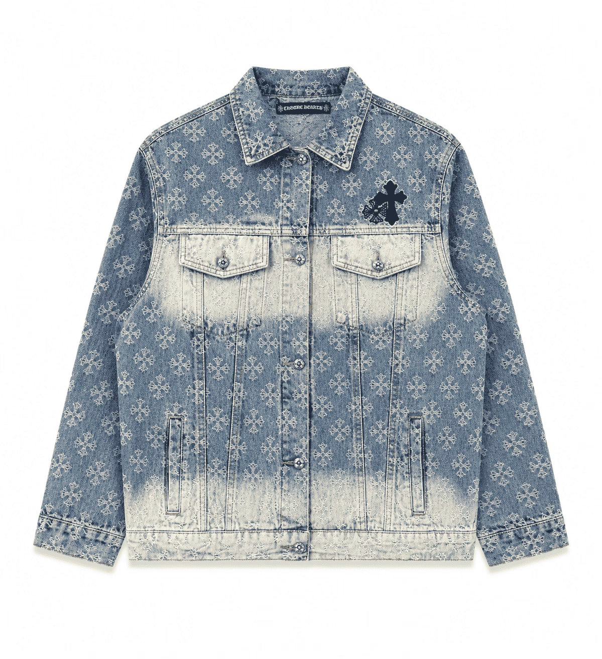 [Top Version]Chrome Hearts Style Cross Monogram Washed Denim Jacket