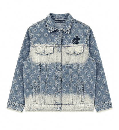 [Top Version]Chrome Hearts Style Cross Monogram Washed Denim Jacket